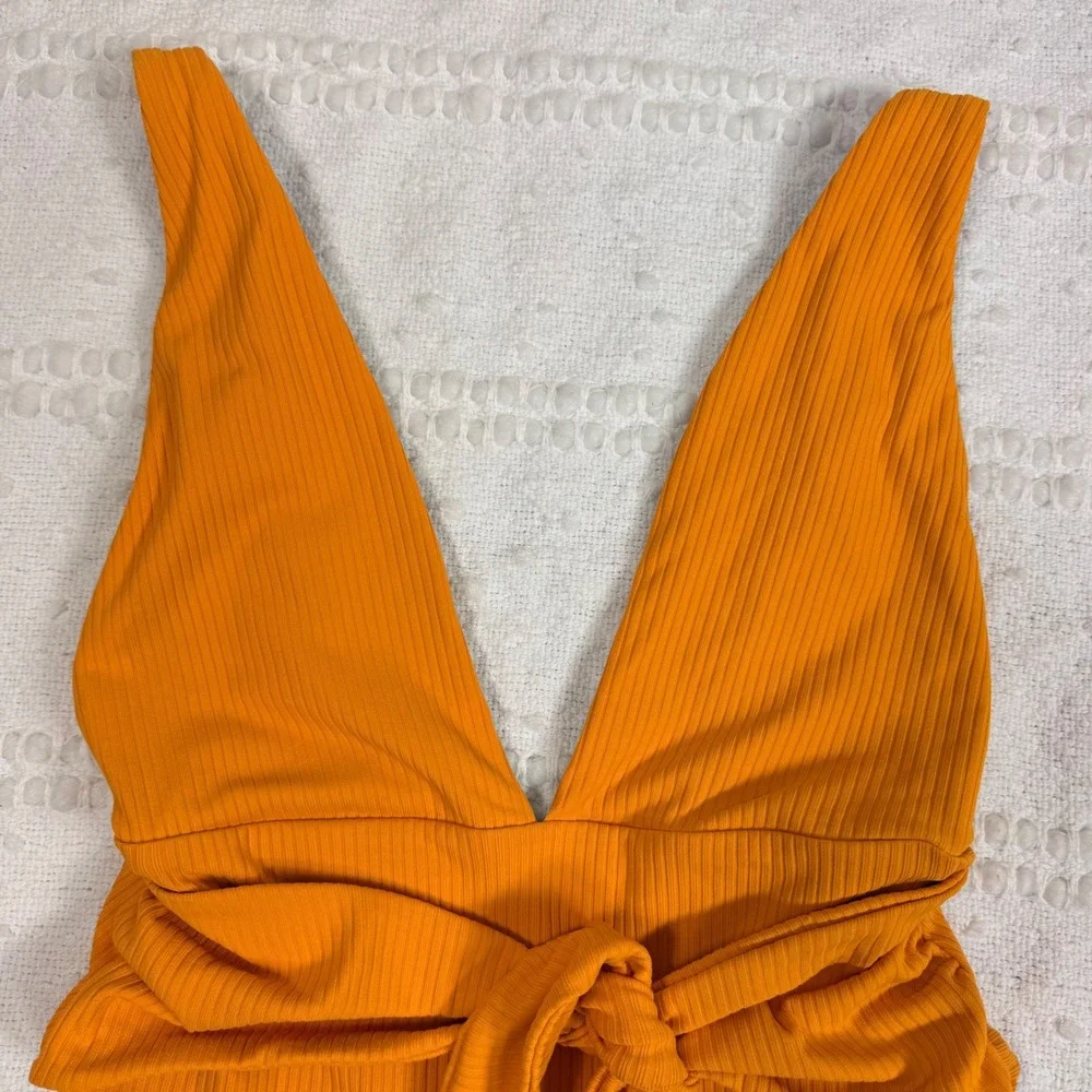 MAAJI‎ Maracuji McDreamy Reversible Deep Plunge Ribbed Yellow One Piece Medium